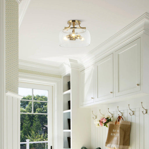 13 Inch 3-Light Brass Gold Semi-Flush Mount Ceiling Light Fixture with Clear Glass Shade - Sweatfully