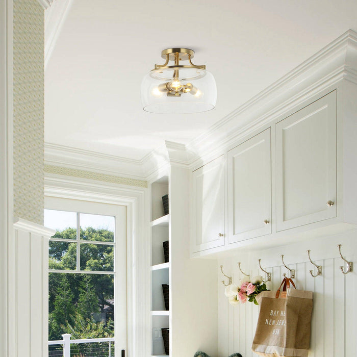 13 Inch 3-Light Brass Gold Semi-Flush Mount Ceiling Light Fixture with Clear Glass Shade - Sweatfully