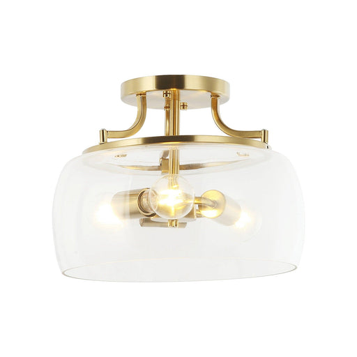 13 Inch 3-Light Brass Gold Semi-Flush Mount Ceiling Light Fixture with Clear Glass Shade - Sweatfully