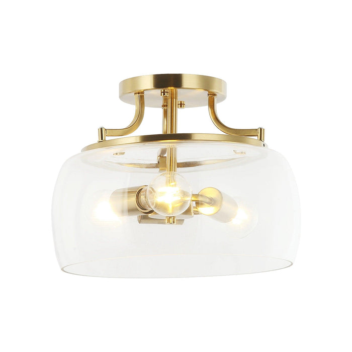 13 Inch 3-Light Brass Gold Semi-Flush Mount Ceiling Light Fixture with Clear Glass Shade - Sweatfully
