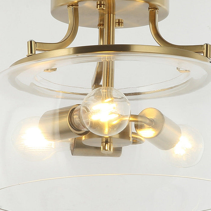 13 Inch 3-Light Brass Gold Semi-Flush Mount Ceiling Light Fixture with Clear Glass Shade - Sweatfully