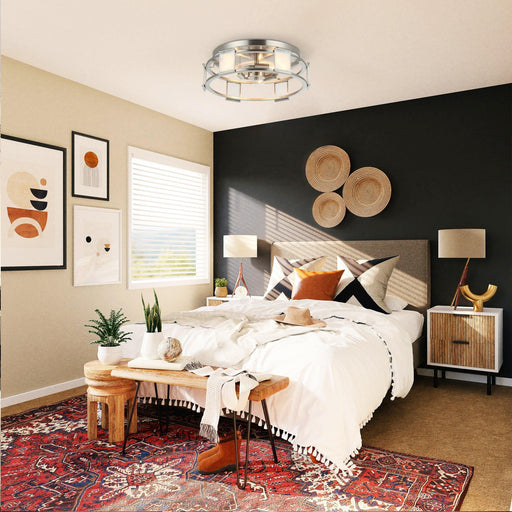 Industrial 15 Inch Satin Nickel 3-Light Flush Mount Ceiling Light - Sweatfully