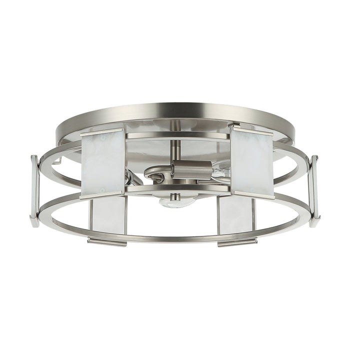 Industrial 15 Inch Satin Nickel 3-Light Flush Mount Ceiling Light - Sweatfully