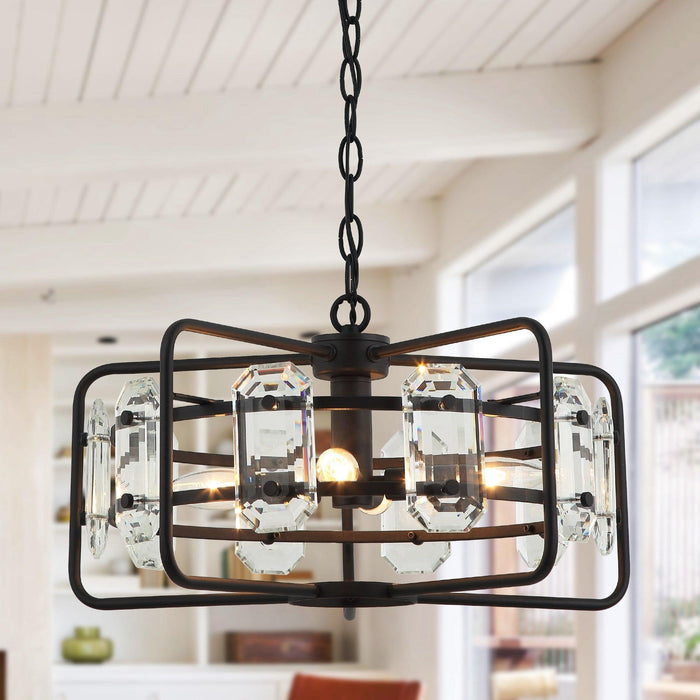 4-Light Golden or Black Modern Crystal Island Pendant Light - Sweatfully