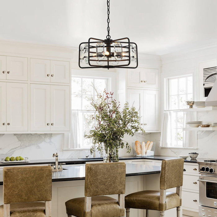 4-Light Golden or Black Modern Crystal Island Pendant Light - Sweatfully
