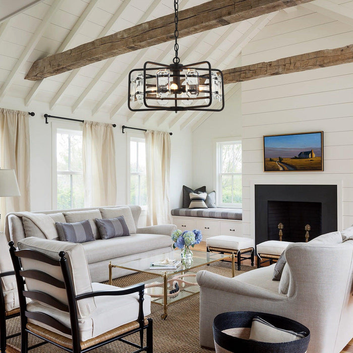 4-Light Golden or Black Modern Crystal Island Pendant Light - Sweatfully