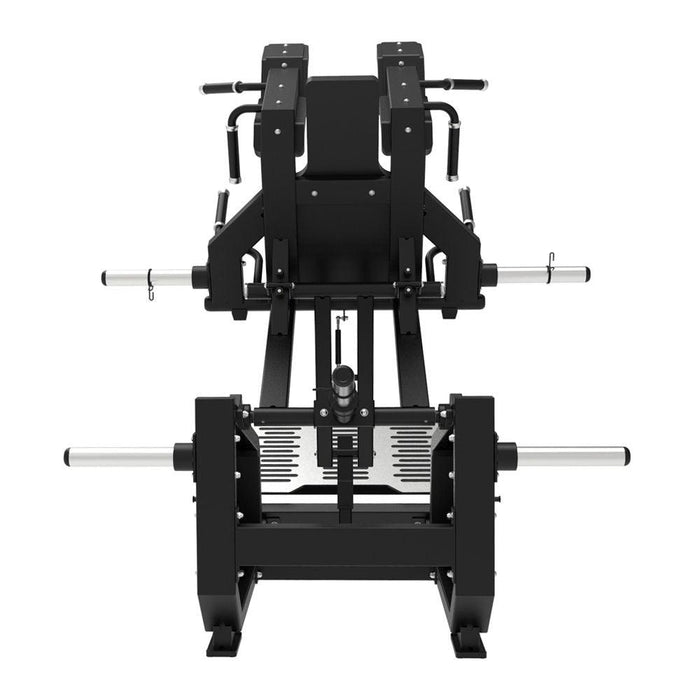 Excel Glute Line Hack Squat / Front Squat - Muscle D Fitness - Plate Load Squat Machine - Counter Balanced - Plate Storage Pegs - Sweatfully