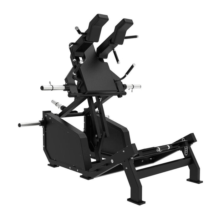 Excel Glute Line Hack Squat / Front Squat - Muscle D Fitness - Plate Load Squat Machine - Counter Balanced - Plate Storage Pegs - Sweatfully
