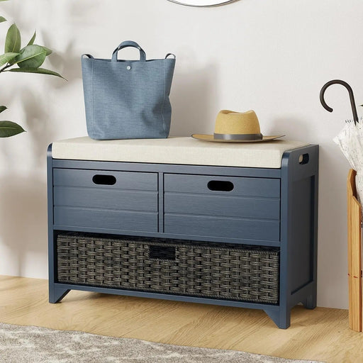 Hausvita 32" Storage Bench for Entryway, Shoe Bench with Storage Removable Basket and 2 Drawers - Sweatfully