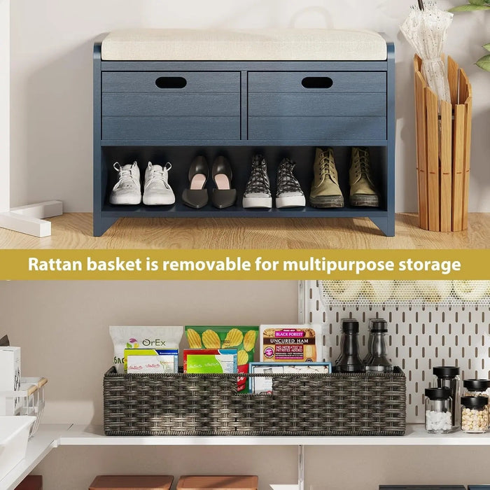 Hausvita 32" Storage Bench for Entryway, Shoe Bench with Storage Removable Basket and 2 Drawers - Sweatfully