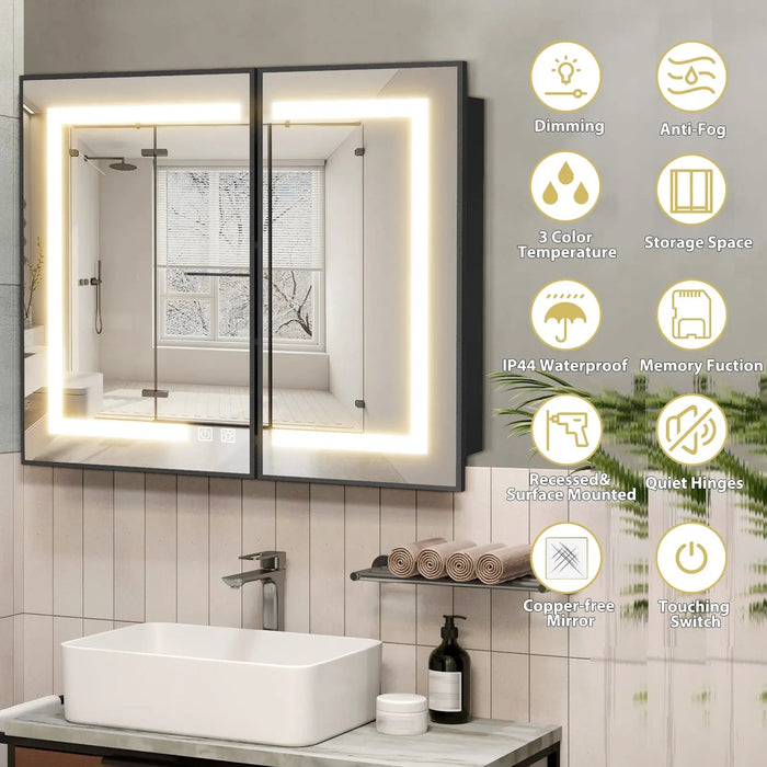Hausvita Framed Recessed LED Light Bathroom Medicine Cabinet -medium - Sweatfully