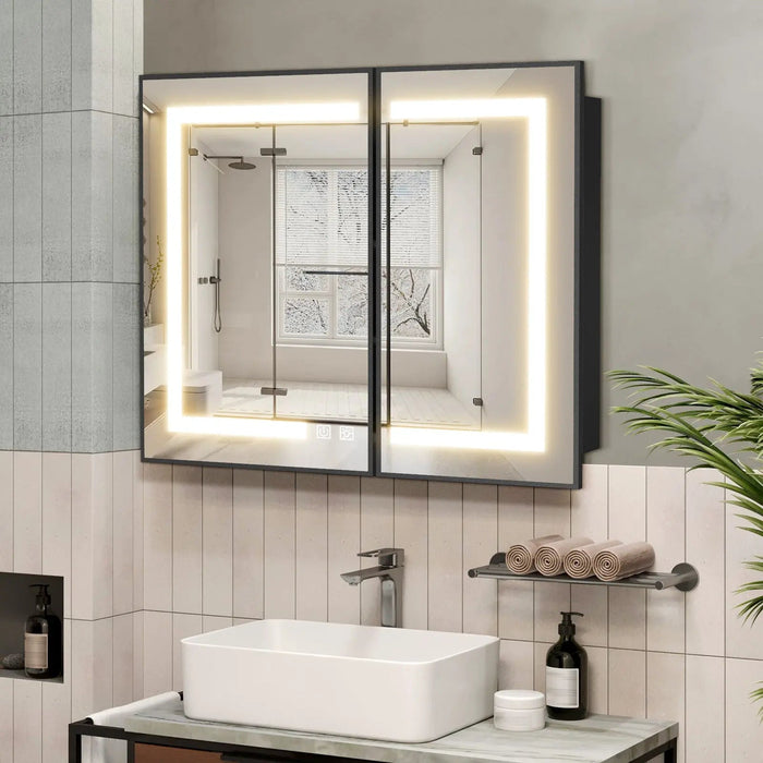 Hausvita Framed Recessed LED Light Bathroom Medicine Cabinet -medium - Sweatfully