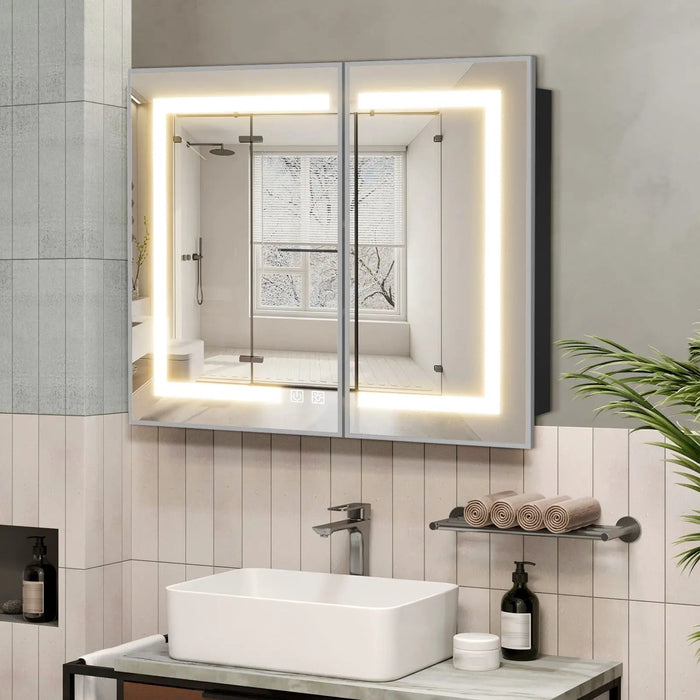 Hausvita Framed Recessed LED Light Bathroom Medicine Cabinet -medium - Sweatfully