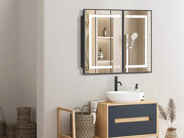 Hausvita Framed Recessed LED Light Bathroom Medicine Cabinet -medium - Sweatfully