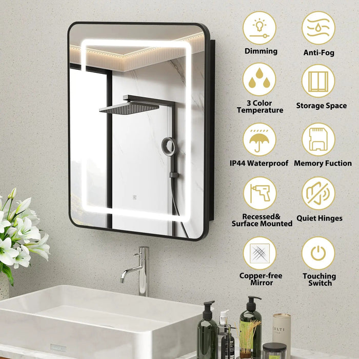 Hausvita Framed Recessed LED Light Bathroom Medicine Cabinet -small - Sweatfully