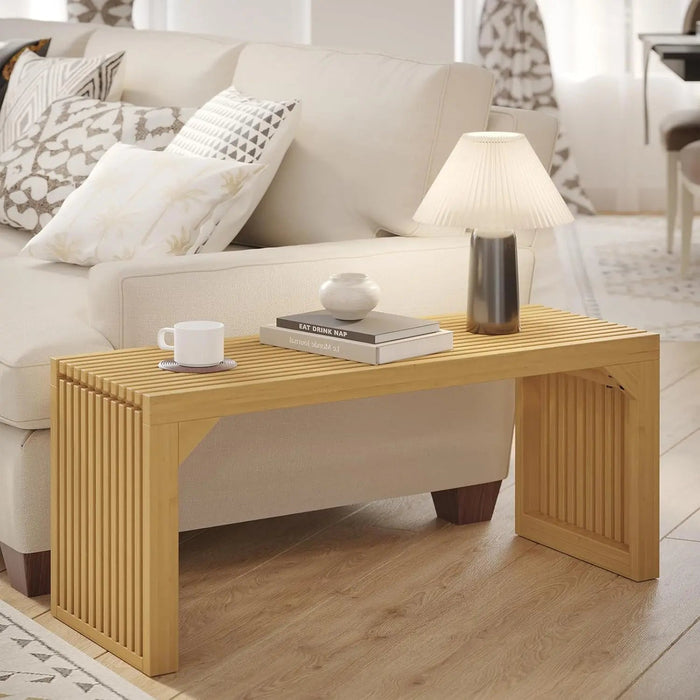 Hausvita HiKingQueens 35" Dining Bench, Indoor Wood Bench for Entryway,Living Room,Kitchen and Bedroom (Nature, Long Bench) - Sweatfully