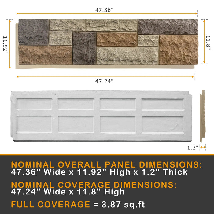 Hausvita Faux Stone Wall Siding Panel, PU Stone Veneer Exterior, 46.46" x 13" - Sweatfully
