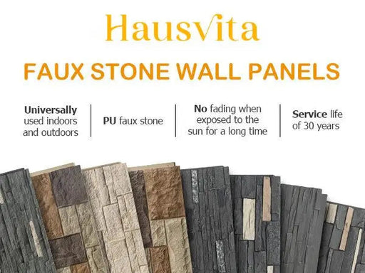 Hausvita Faux Stone Wall Siding Panel, PU Stone Veneer Exterior, 46.46" x 13" - Sweatfully