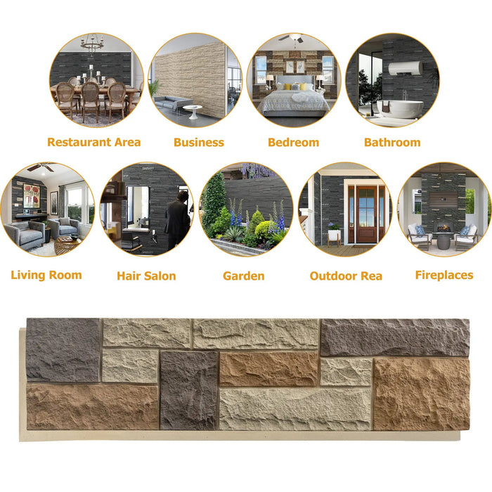 Hausvita Faux Stone Wall Siding Panel, PU Stone Veneer Exterior, 46.46" x 13" - Sweatfully