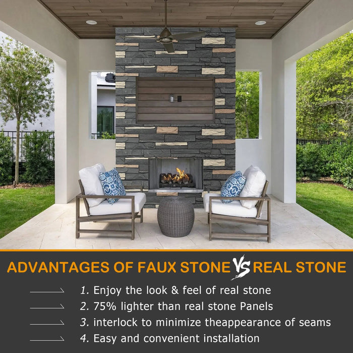 Hausvita Faux Stone Wall Siding Panel, PU Stone Veneer Exterior, 46.46" x 13" - Sweatfully