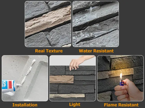 Hausvita Faux Stone Wall Siding Panel, PU Stone Veneer Exterior, 46.46" x 13" - Sweatfully