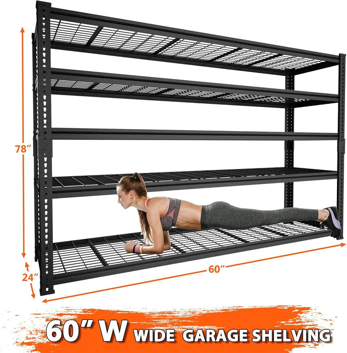 Hausvita Storage Shelves Heavy Duty, 48" L x 18" W x 72" H Garage Wire Shelving Unit Loads 2000LBS, 5-tier Adjustable Metal Industrial Utility Shelf Rack for Kitchen, Laundry Room, Pantry, Warehouse, Basement - Sweatfully