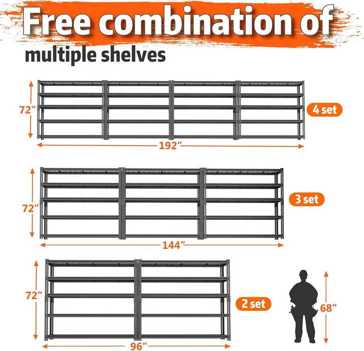 Hausvita Storage Shelves Heavy Duty, 48" L x 18" W x 72" H Garage Wire Shelving Unit Loads 2000LBS, 5-tier Adjustable Metal Industrial Utility Shelf Rack for Kitchen, Laundry Room, Pantry, Warehouse, Basement - Sweatfully