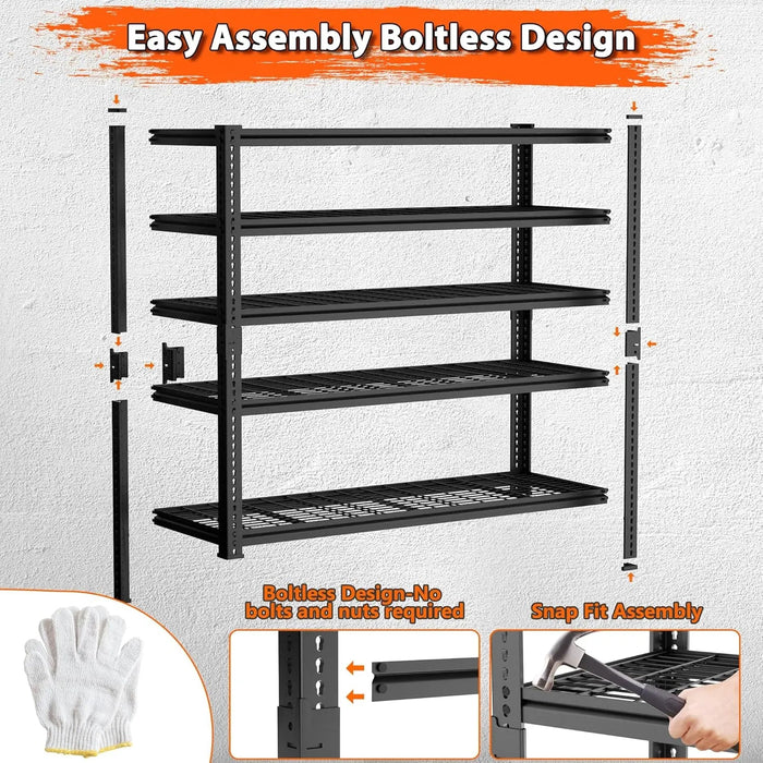Hausvita Storage Shelves Heavy Duty, 48" L x 18" W x 72" H Garage Wire Shelving Unit Loads 2000LBS, 5-tier Adjustable Metal Industrial Utility Shelf Rack for Kitchen, Laundry Room, Pantry, Warehouse, Basement - Sweatfully