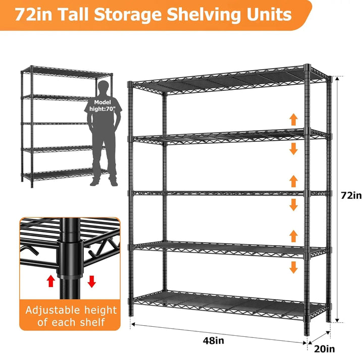 Hausvita Storage Shelves Heavy Duty, 48" L x 20" W x 72" H - Sweatfully