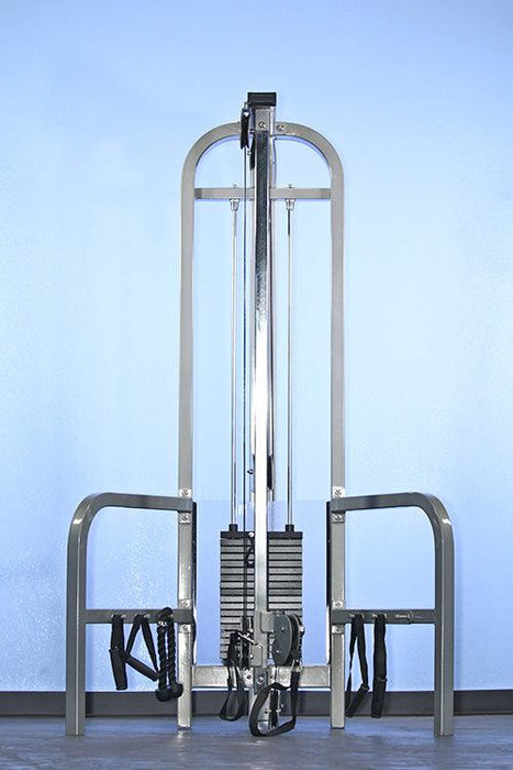 Dual Function High-Low Pulley Combo - Muscle D Fitness - Vertical Adjustable - Pin Selectorized - Handle Storage - Sweatfully