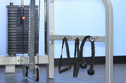 Dual Function High-Low Pulley Combo - Muscle D Fitness - Vertical Adjustable - Pin Selectorized - Handle Storage - Sweatfully