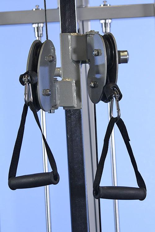 Dual Function High-Low Pulley Combo - Muscle D Fitness - Vertical Adjustable - Pin Selectorized - Handle Storage - Sweatfully