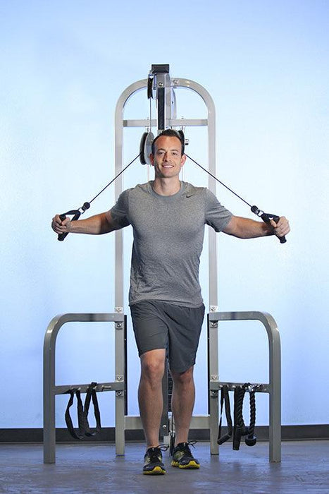 Dual Function High-Low Pulley Combo - Muscle D Fitness - Vertical Adjustable - Pin Selectorized - Handle Storage - Sweatfully