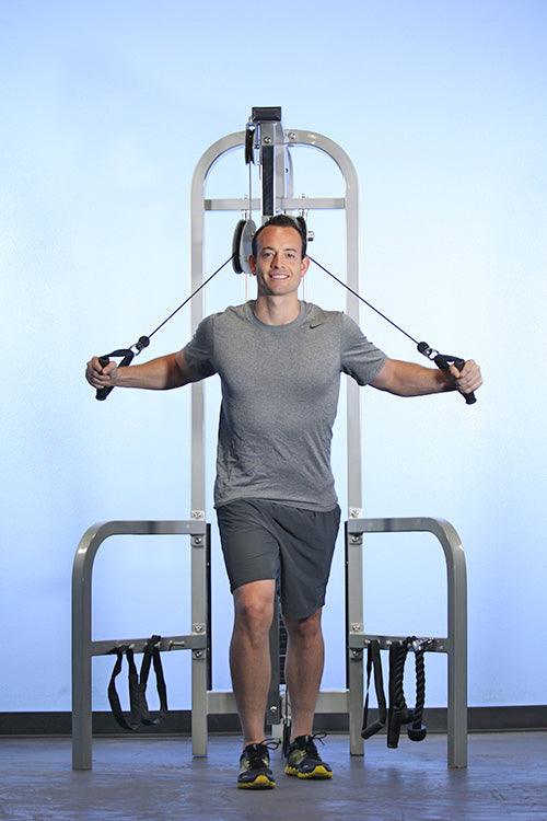 Dual Function High-Low Pulley Combo - Muscle D Fitness - Vertical Adjustable - Pin Selectorized - Handle Storage - Sweatfully