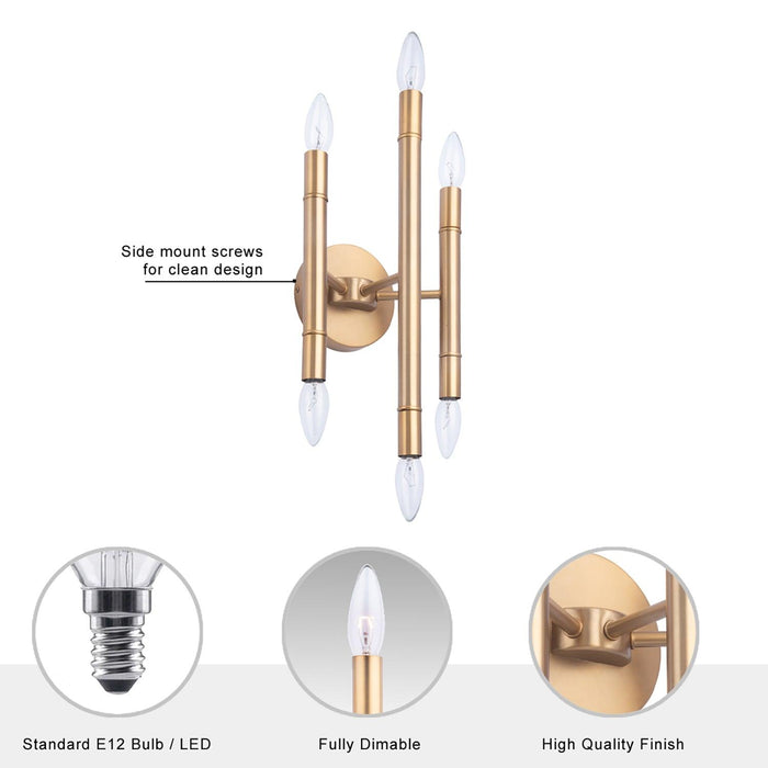 Ignis Mid-Century Modern Gold 6-Light Wall Sconce - Sweatfully
