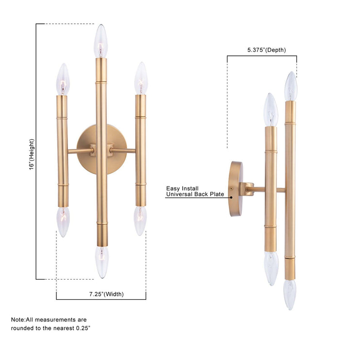 Ignis Mid-Century Modern Gold 6-Light Wall Sconce - Sweatfully
