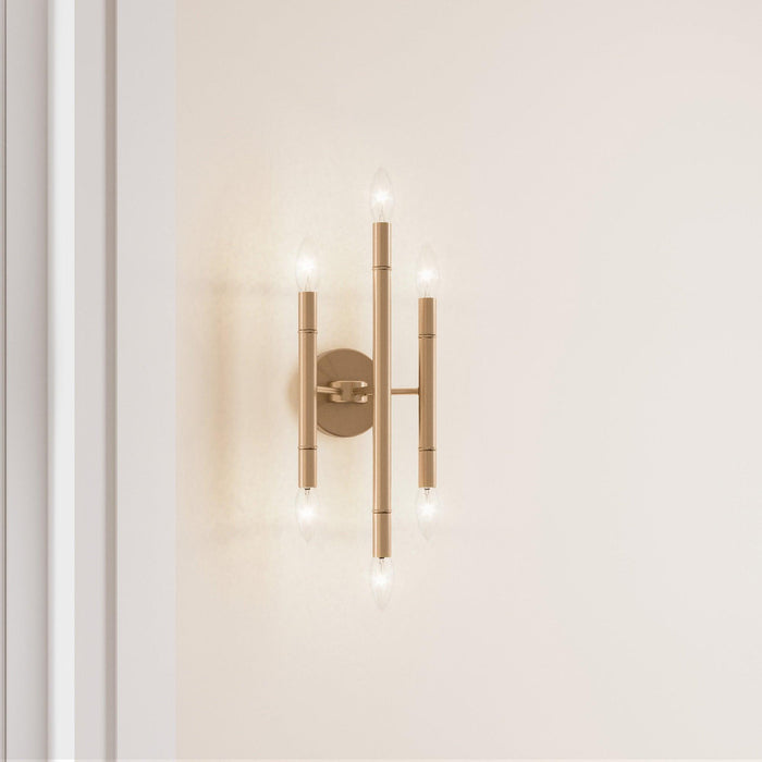 Ignis Mid-Century Modern Gold 6-Light Wall Sconce - Sweatfully