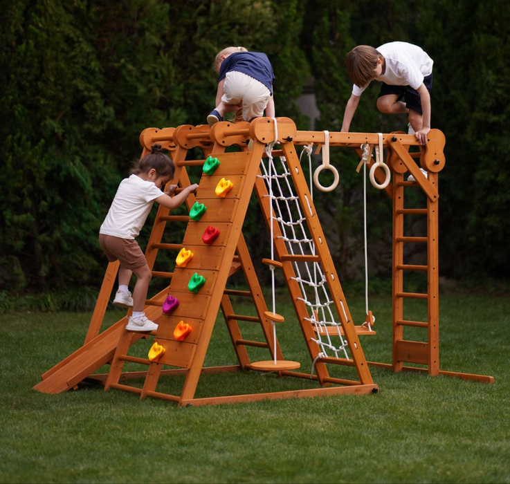 Chestnut 8-in-1 Jungle Gym for Toddlers | Indoor & Outdoor Wooden Playset - Sweatfully