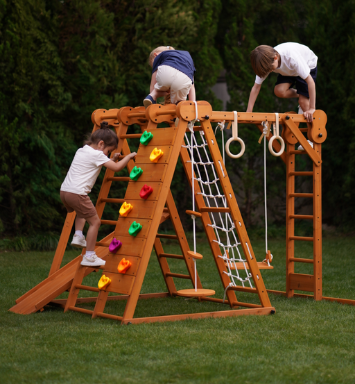 Chestnut 8-in-1 Jungle Gym for Toddlers | Indoor & Outdoor Wooden Playset - Sweatfully