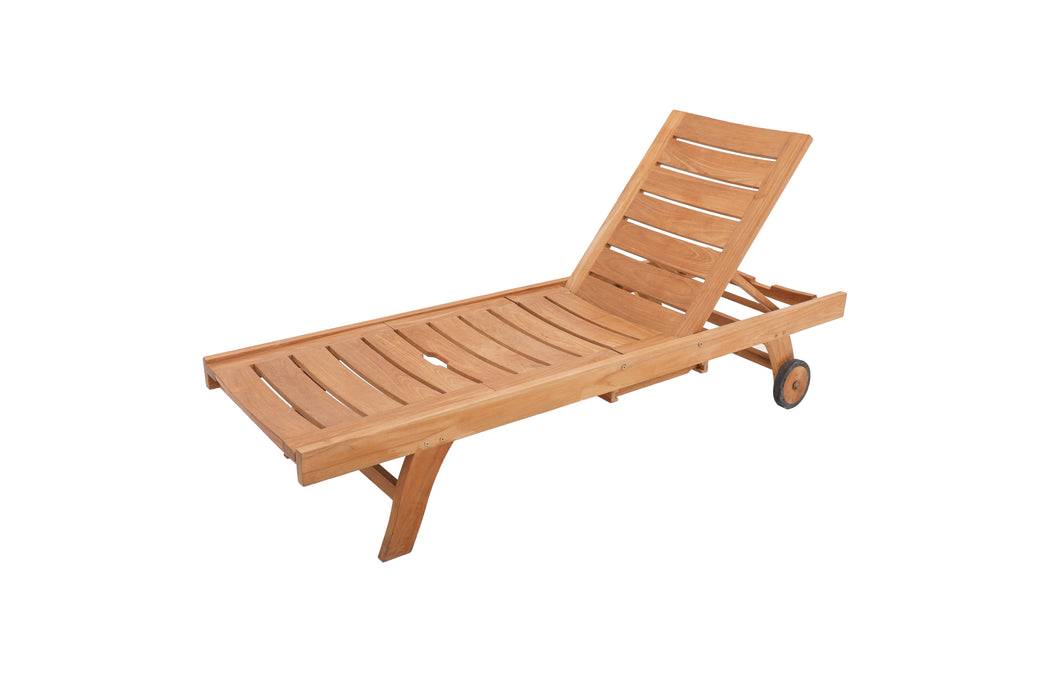 Naples Natural Teak Outdoor Sun Lounger with Adjustable Seat and Side Table - Sweatfully
