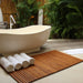 Spokane Extra Large Oiled Teak Shower and Bath String Mat with Rubber Footing 59″ x 35″ - Sweatfully