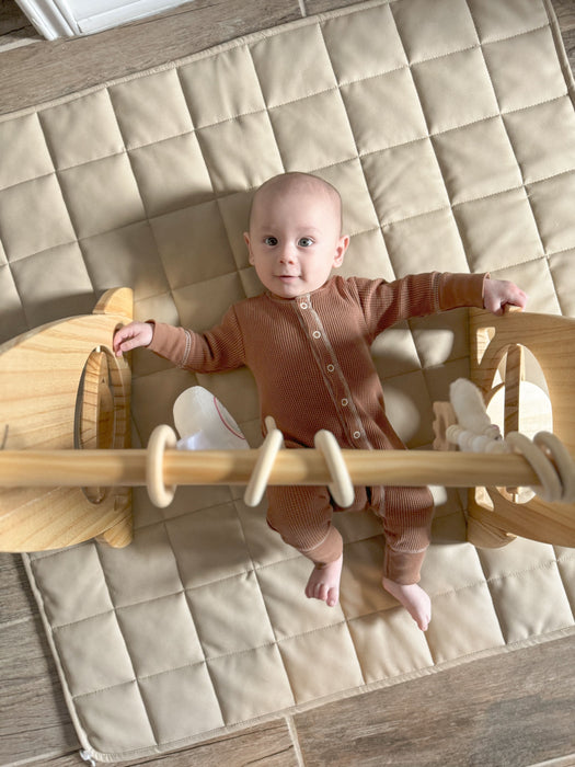 Lilac Wooden Baby Gym | Montessori Infant Play Gym with Hanging Toys - Sweatfully