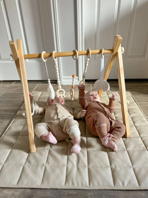 Lilac Wooden Baby Gym | Montessori Infant Play Gym with Hanging Toys - Sweatfully