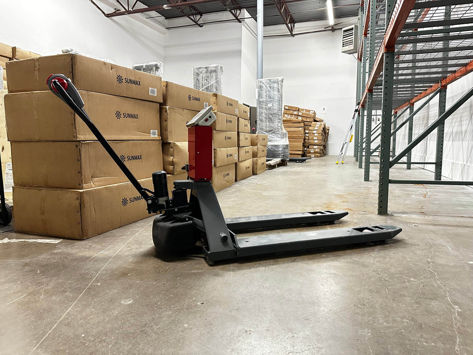 SUNMAX PT4400W Electric Walkie Pallet Truck with Built-in Scale, 4400 lbs Capacity, 45" x 27" Fork Size, Electric Brake - Sweatfully