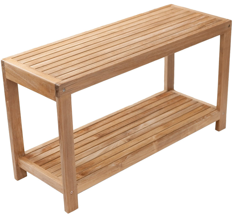 Bali Natural Teak Shower and Bath Spa Bench with Shelf - 35" - Sweatfully