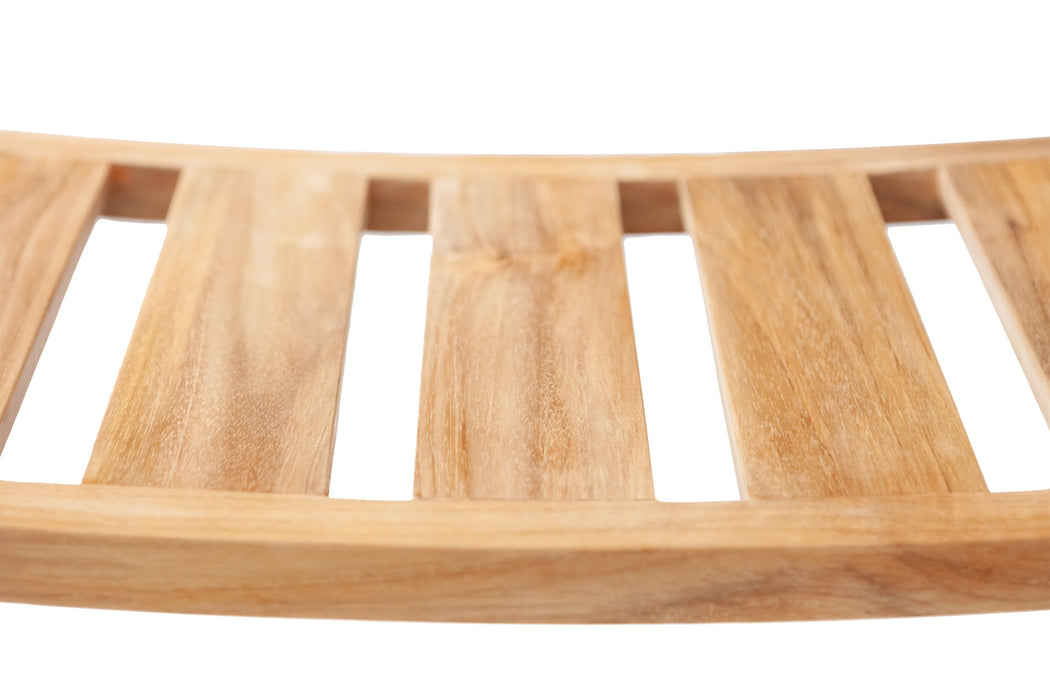 Taipei Natural Teak Shower and Bath Curved Spa Bench with Shelf - Sweatfully