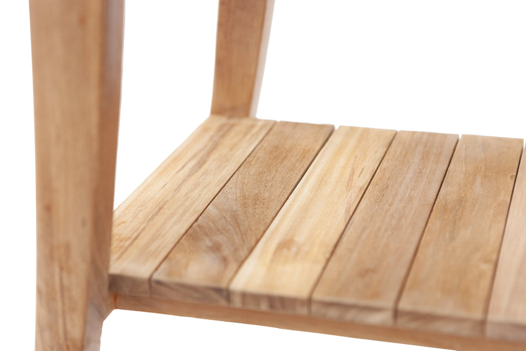 Taipei Natural Teak Shower and Bath Curved Spa Bench with Shelf - Sweatfully