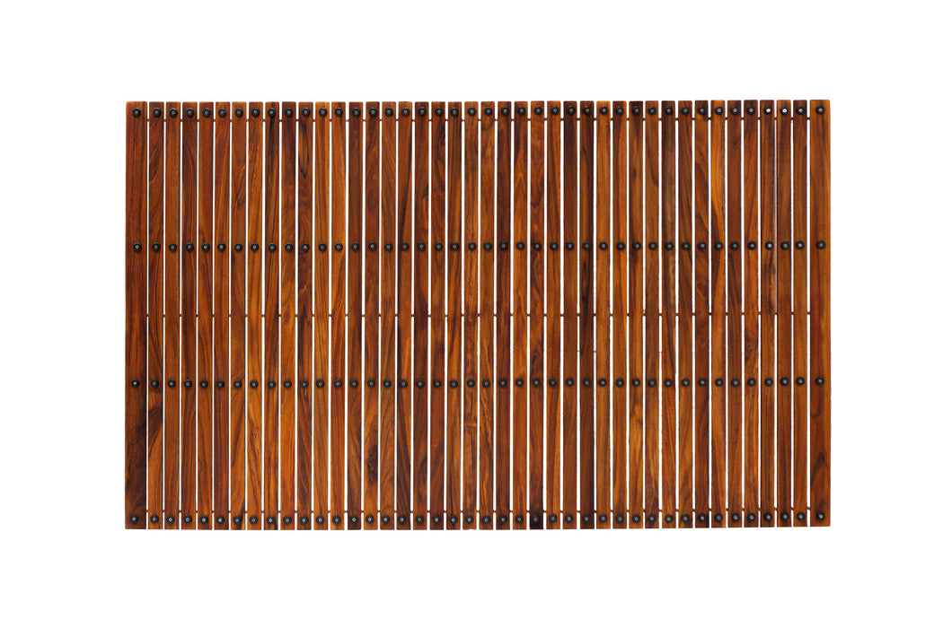 Spokane Extra Large Oiled Teak Shower and Bath String Mat with Rubber Footing 59″ x 35″ - Sweatfully