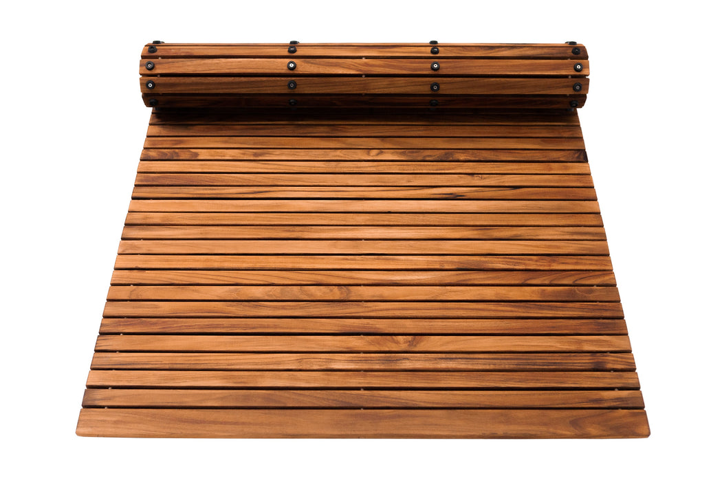 Spokane Extra Large Oiled Teak Shower and Bath String Mat with Rubber Footing 59″ x 35″ - Sweatfully
