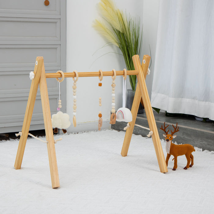 Lilac Wooden Baby Gym | Montessori Infant Play Gym with Hanging Toys - Sweatfully